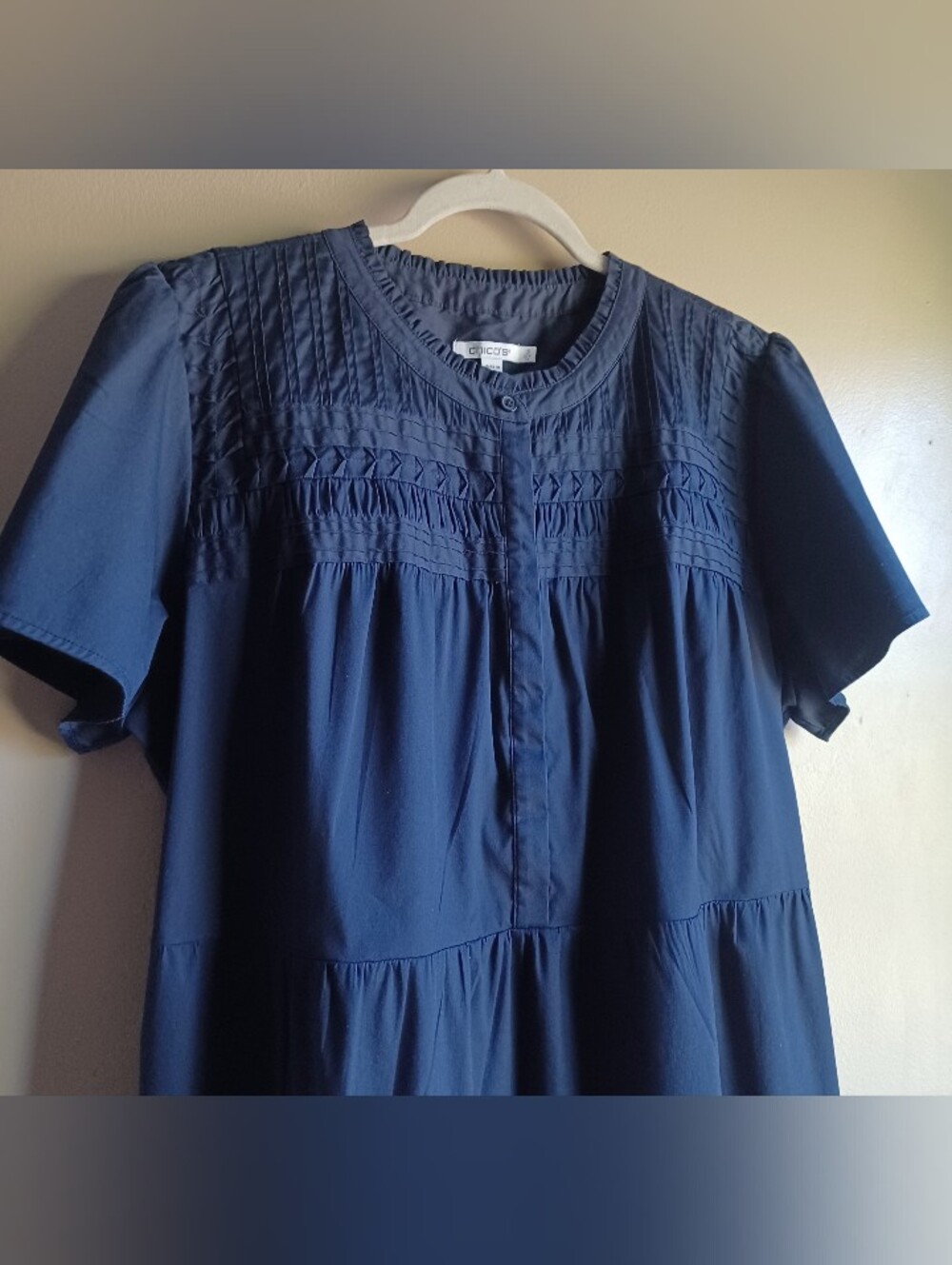 CHICO'S Navy Pintuck Tiered Dress In 16 - Picture 5 of 6
